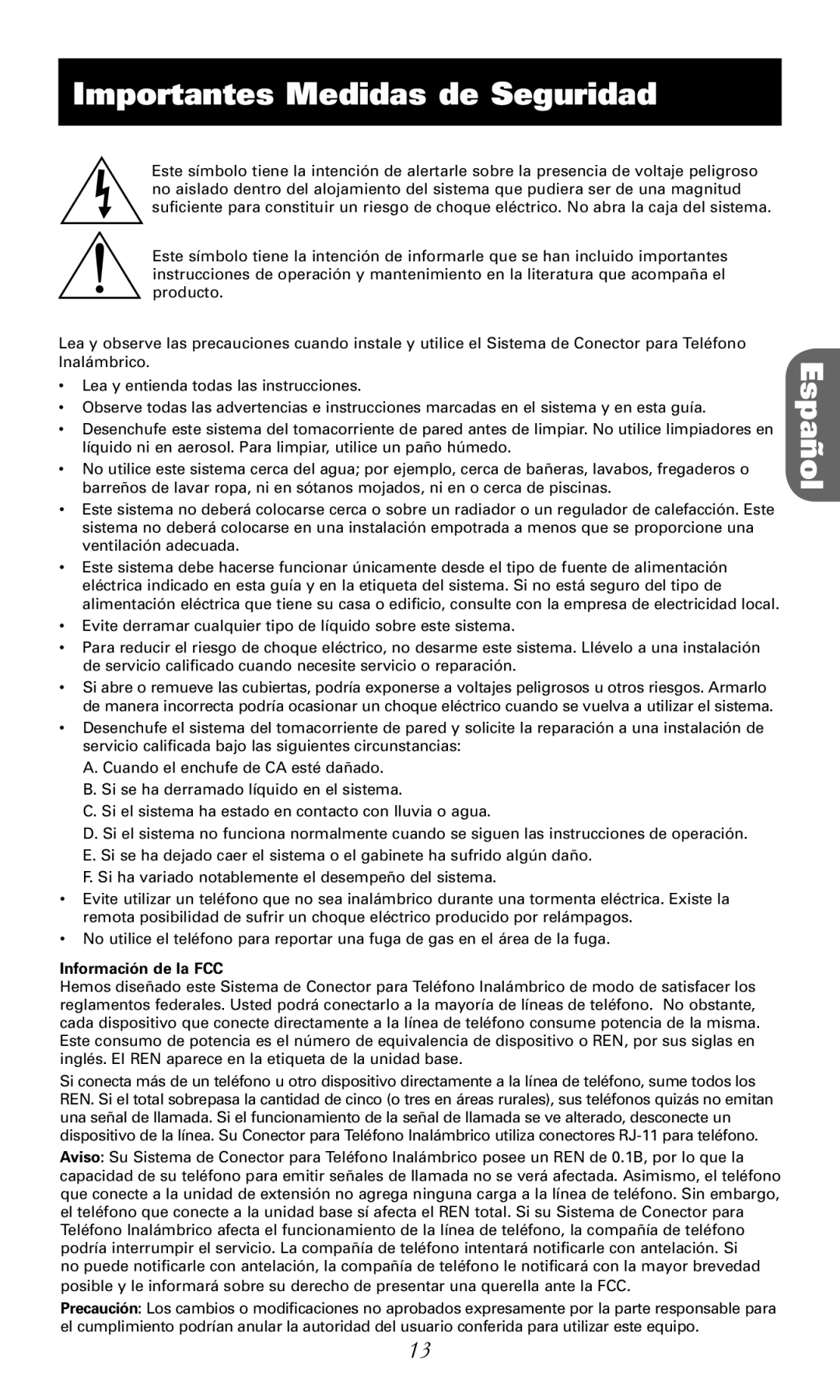 RCA RC940 manual Importantes Medidas de Seguridad, Español, Información de la FCC 