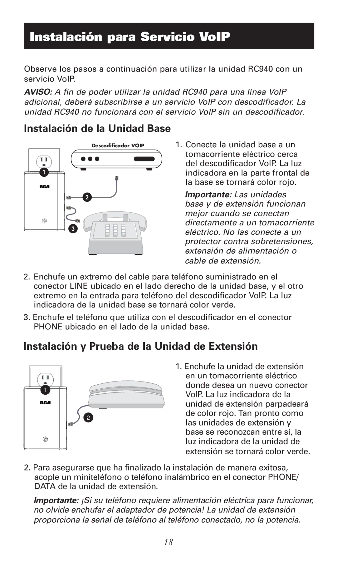 RCA RC940 manual Instalación para Servicio VoIP 