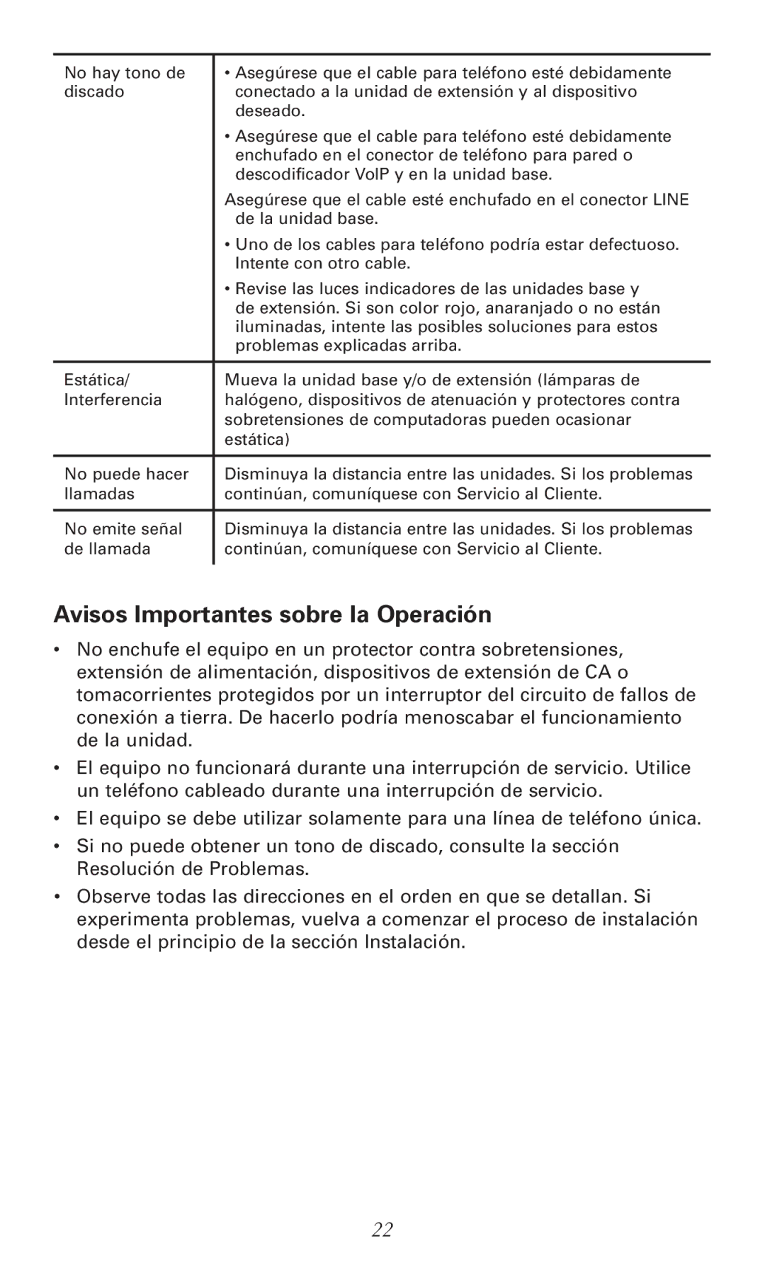 RCA RC940 manual Avisos Importantes sobre la Operación 