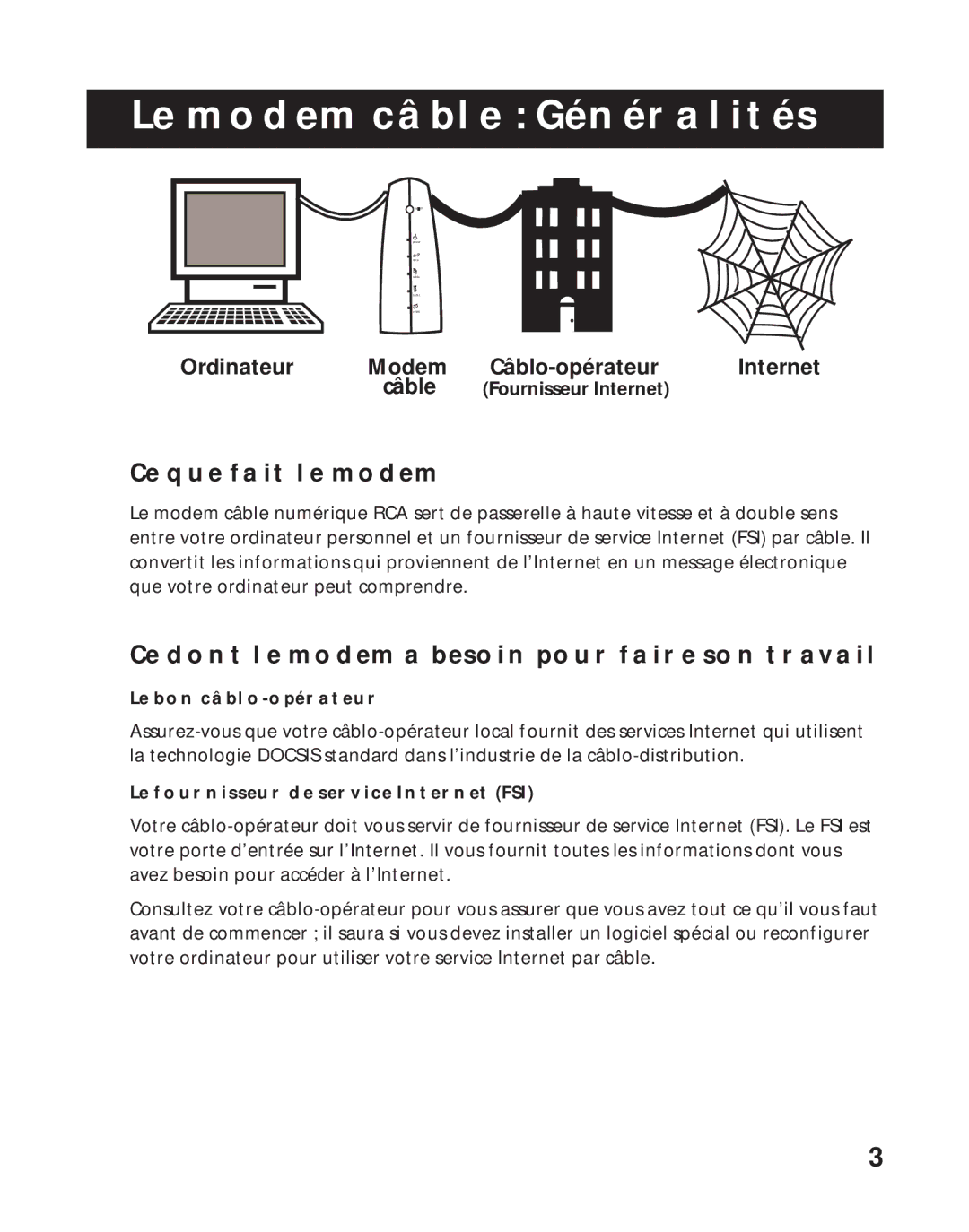 RCA RCA Broadband Digital Cable Modem, 1537757A manual LE Modem Câble Généralités, CE QUE Fait LE Modem 