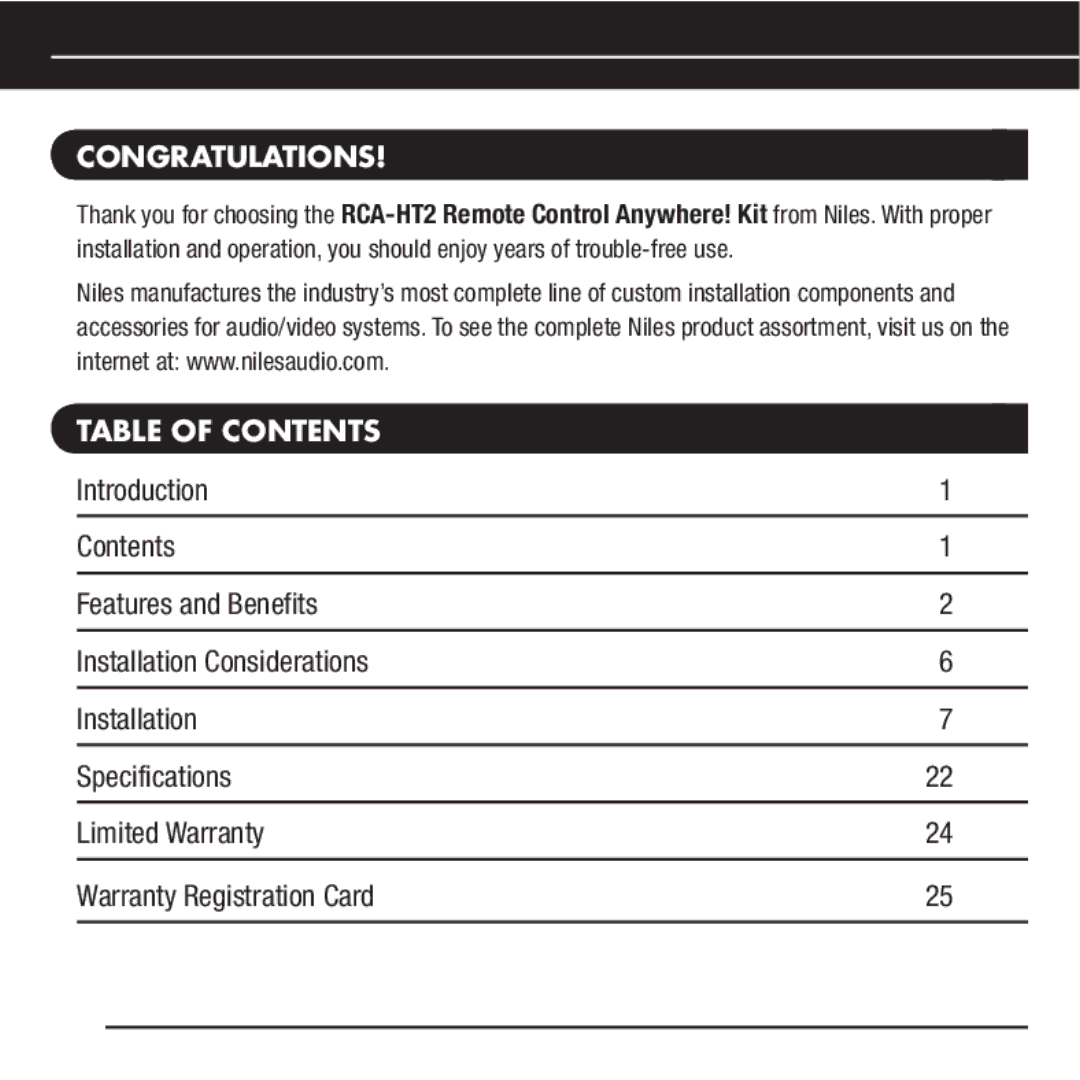 RCA RCA-HT2, DHT235AB manual Congratulations, Table of Contents 