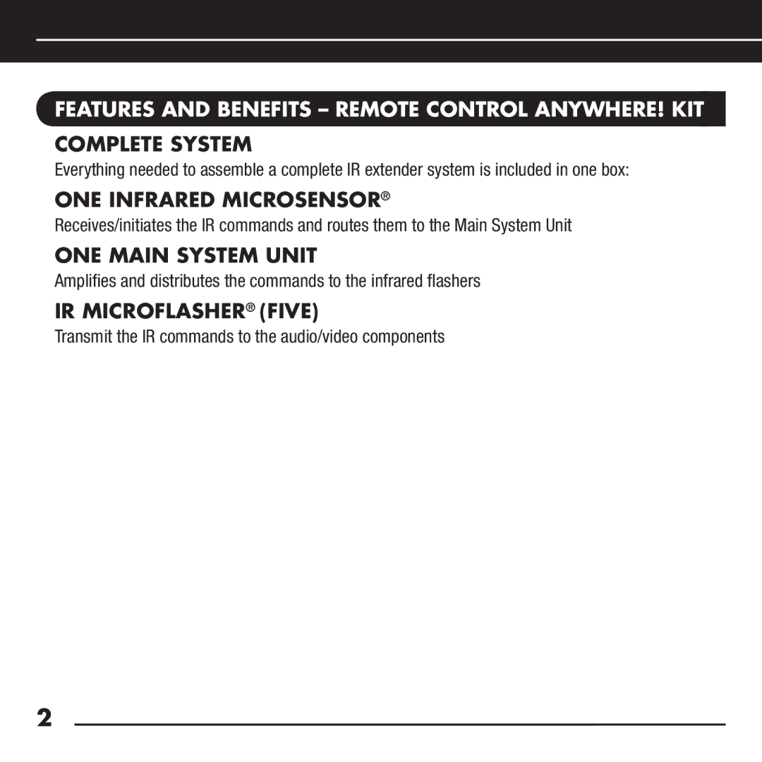 RCA RCA-HT2, DHT235AB manual Features and Benefits Remote Control ANYWHERE! KIT, Complete System, ONE Infrared Microsensor 