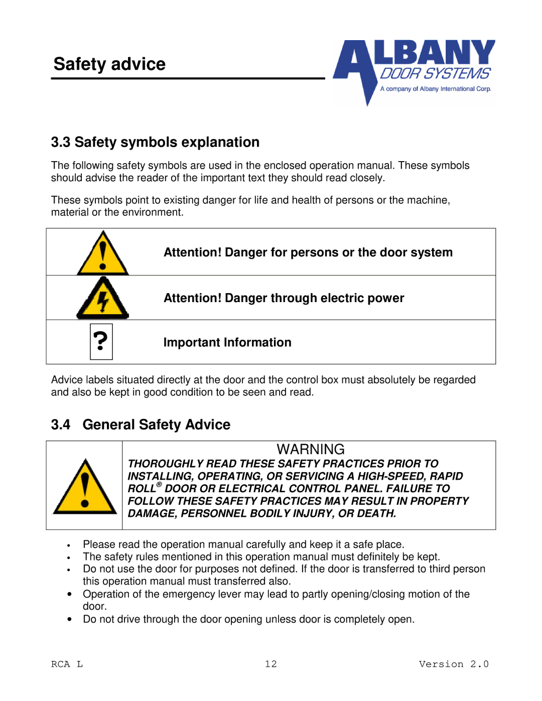 RCA RCA L owner manual Safety symbols explanation, General Safety Advice, Important Information 