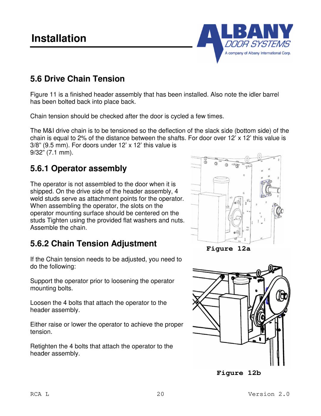 RCA RCA L owner manual Drive Chain Tension, Operator assembly, Chain Tension Adjustment 