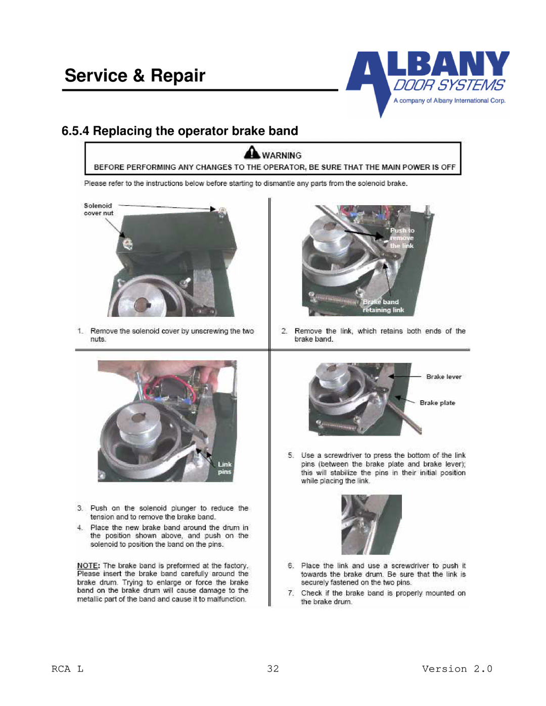 RCA RCA L owner manual Replacing the operator brake band 