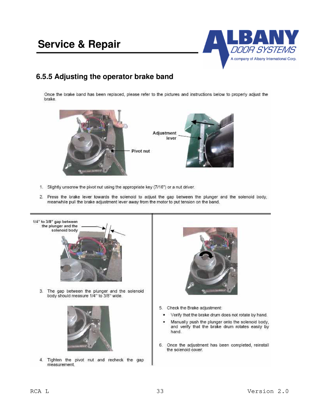 RCA RCA L owner manual Adjusting the operator brake band 