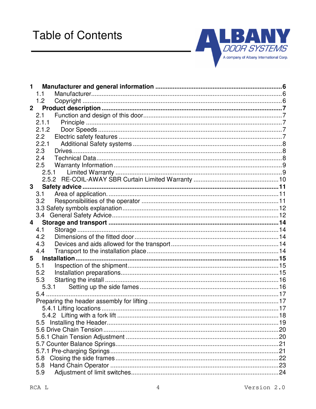 RCA RCA L owner manual Table of Contents 