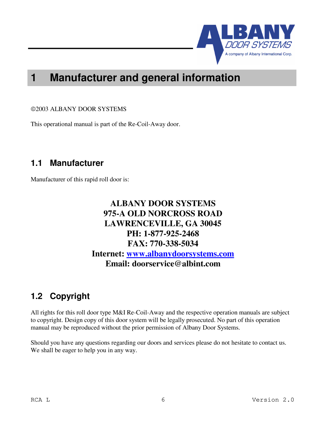 RCA RCA L owner manual Manufacturer and general information, Copyright 