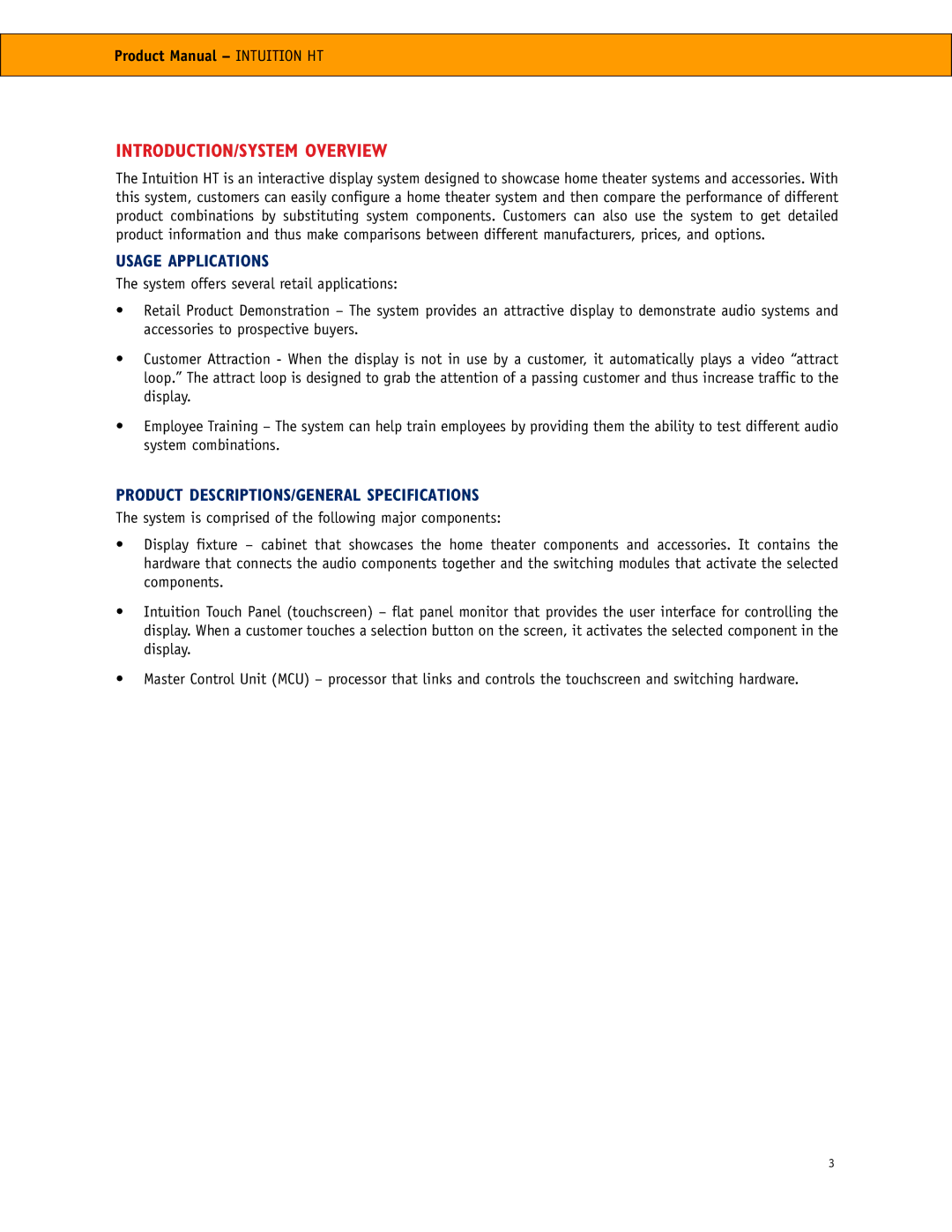 RCA RCA manual INTRODUCTION/SYSTEM Overview, Usage Applications, Product DESCRIPTIONS/GENERAL Specifications 