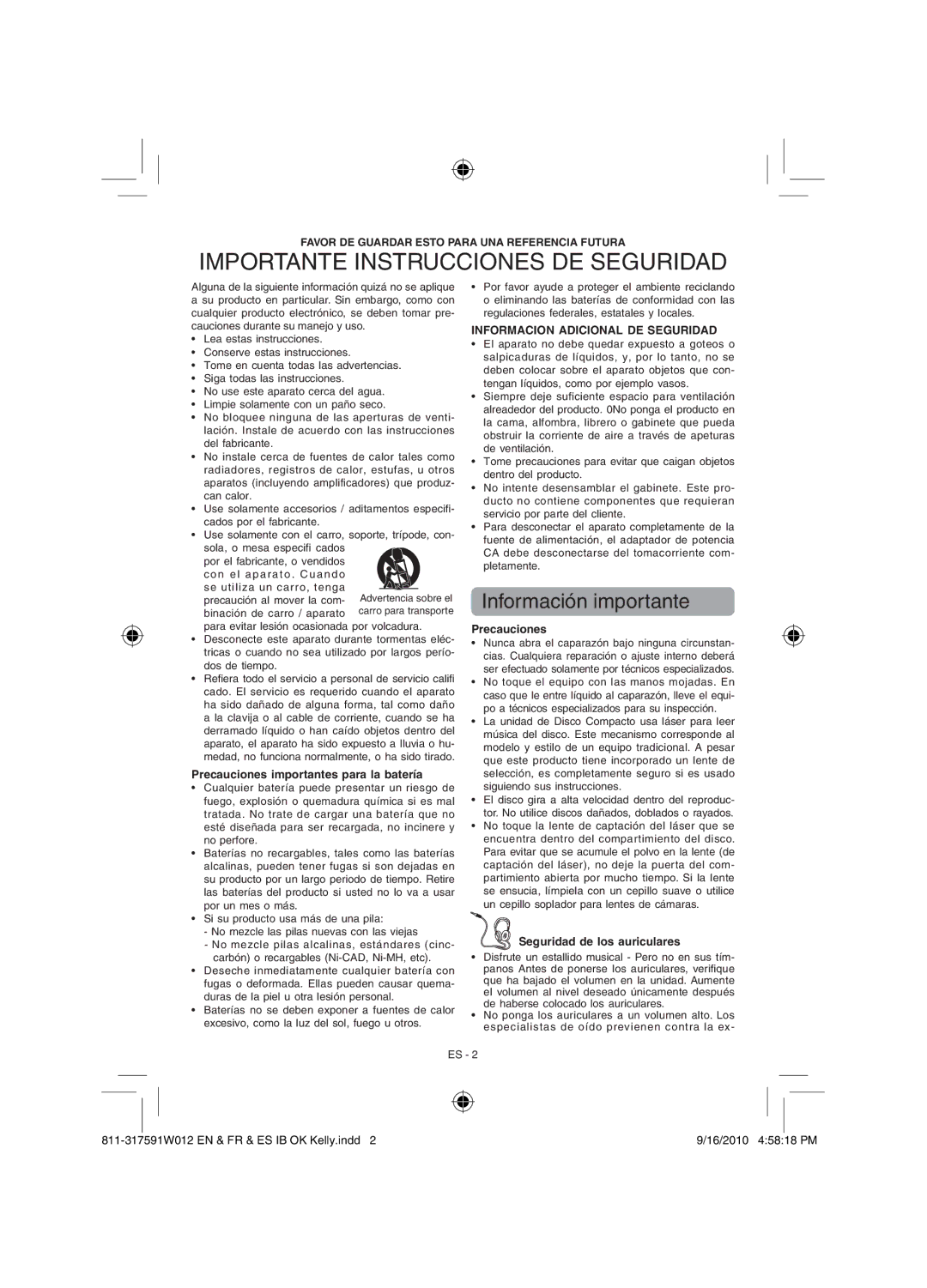 RCA RCD175 Información importante, Favor DE Guardar Esto Para UNA Referencia Futura, Informacion Adicional DE Seguridad 