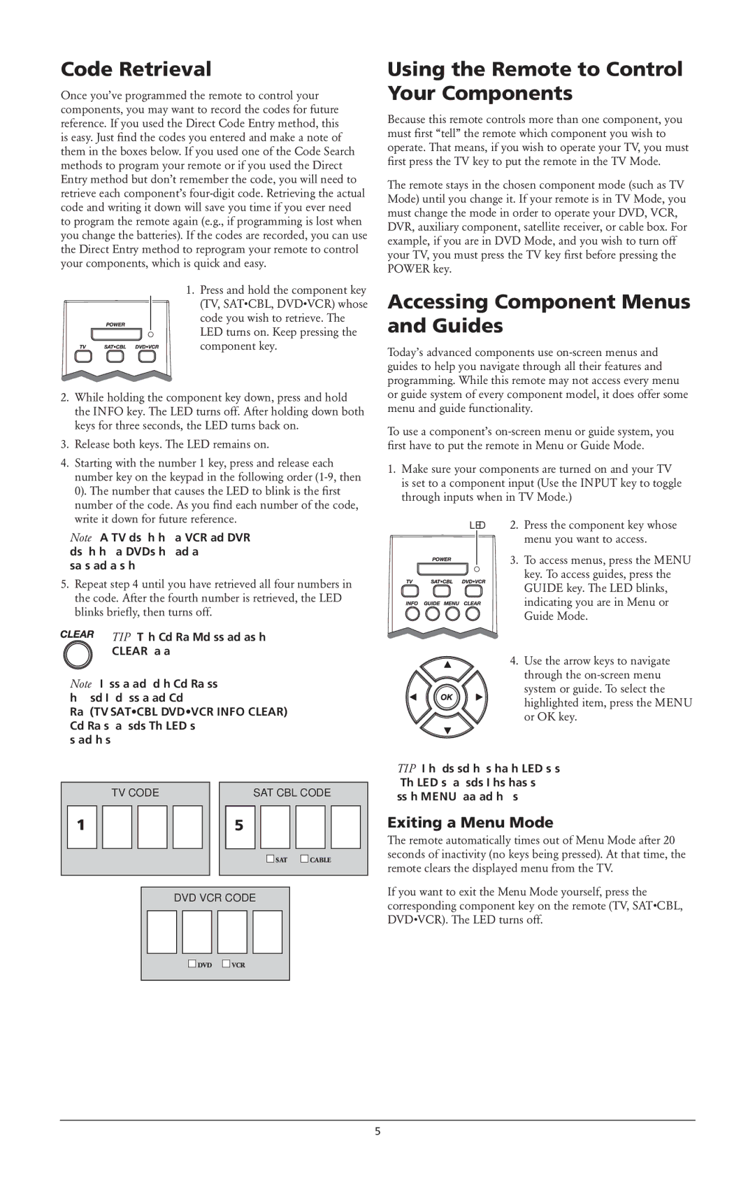 RCA RCR3383, RCR-3283 Code Retrieval, Using the Remote to Control Your Components, Accessing Component Menus and Guides 