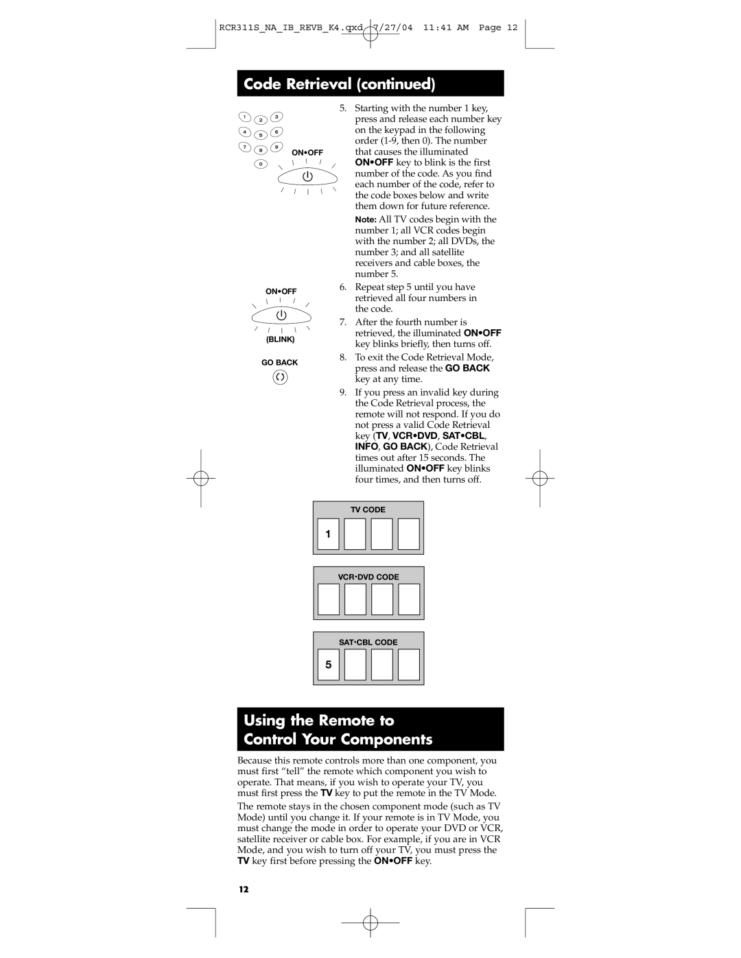 RCA RCR311S manual Using the Remote to Control Your Components 