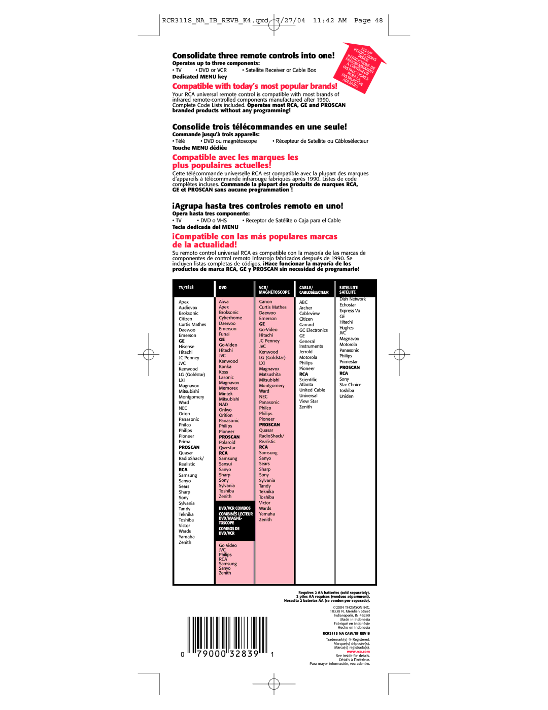 RCA RCR311S manual 79000 