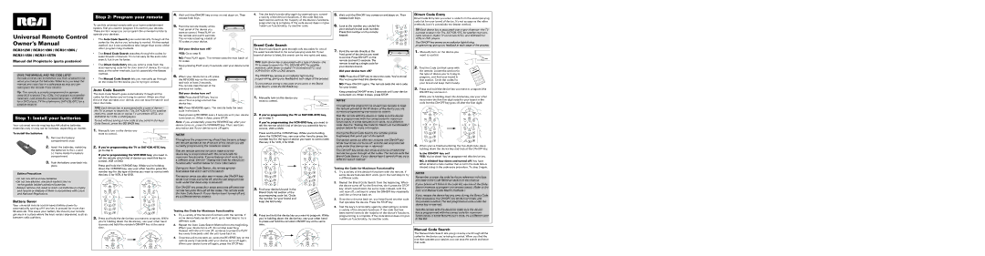 RCA RCR311BN, RCR311SN, RCR311STN, RCR311BIN owner manual Install your batteries, Program your remote 