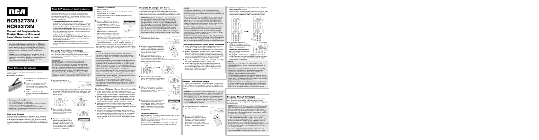 RCA RCR3373N Búsqueda Automática de Códigos, Búsqueda de Códigos por Marca, Entrada Directa de Códigos, Ahorro de Batería 