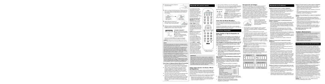 RCA RCR4273N Recuperación de Códigos, Cómo Salir del Modo Menú/Guía, Cómo Cambiar el Tipo de Dispositivo de Una Tecla 