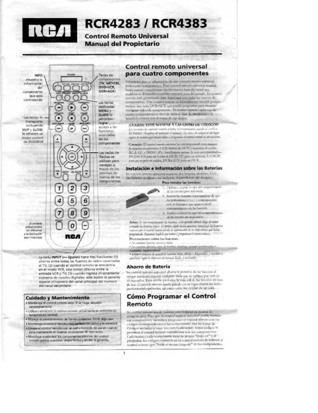 RCA RCR4283, RCR4383 manual 