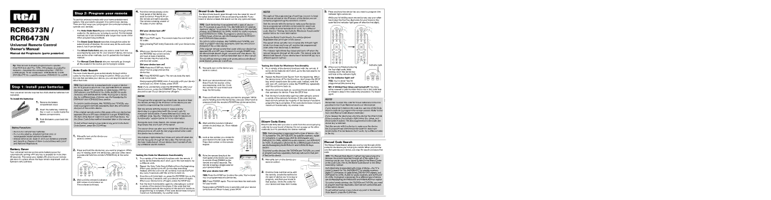 RCA RCR6473N, RCR6373N owner manual Install your batteries, Program your remote 