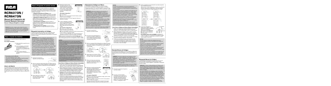 RCA RCR6473N Ahorro de Batería, Búsqueda Automática de Códigos, Búsqueda de Códigos por Marca, Entrada Directa de Códigos 