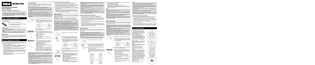 RCA RCR815N owner manual Manual del Propietario parte posterior, Battery Saver, Auto Code Search, Brand Code Search 