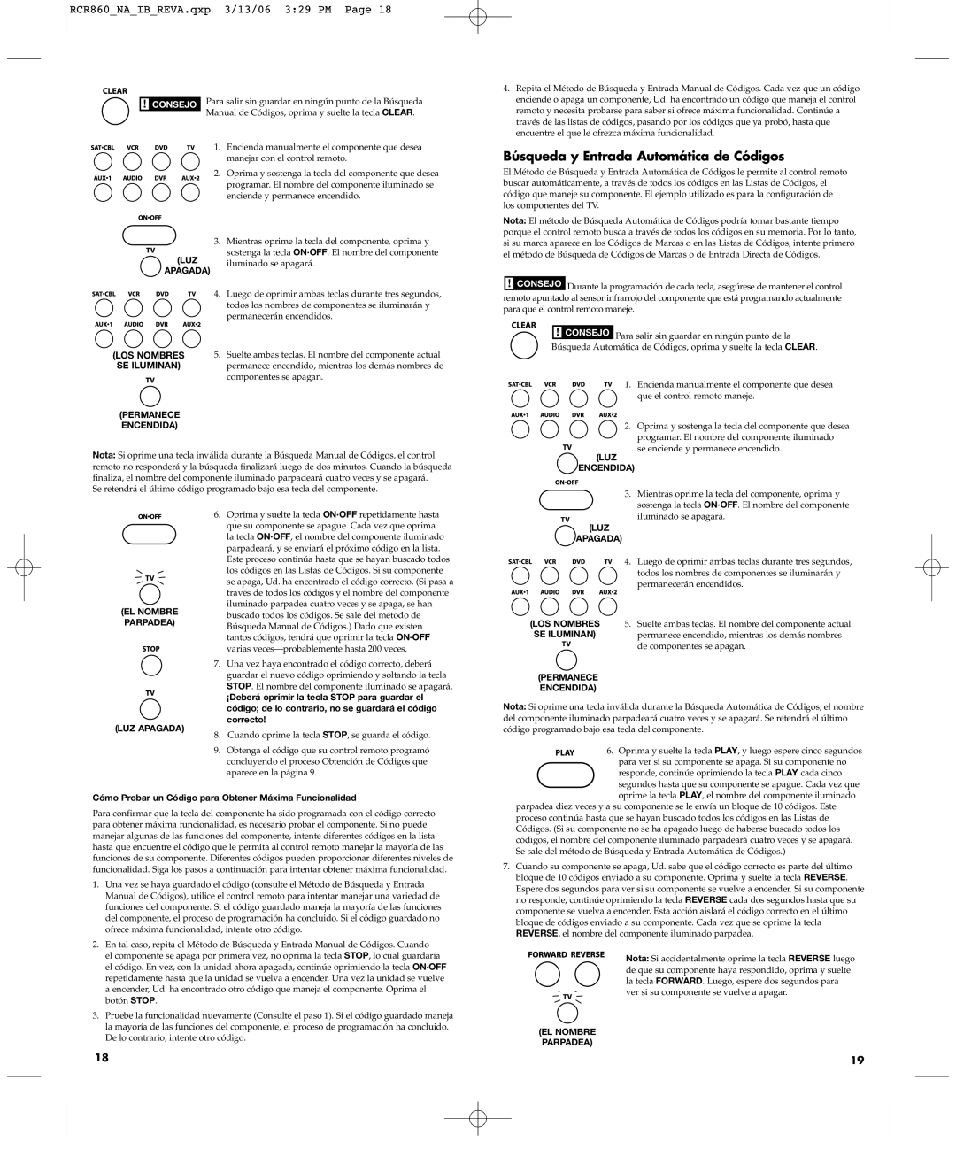 RCA RCR860 manual Búsqueda y Entrada Automática de Códigos, Permanece Encendida, LUZ Encendida, LUZ Apagada 