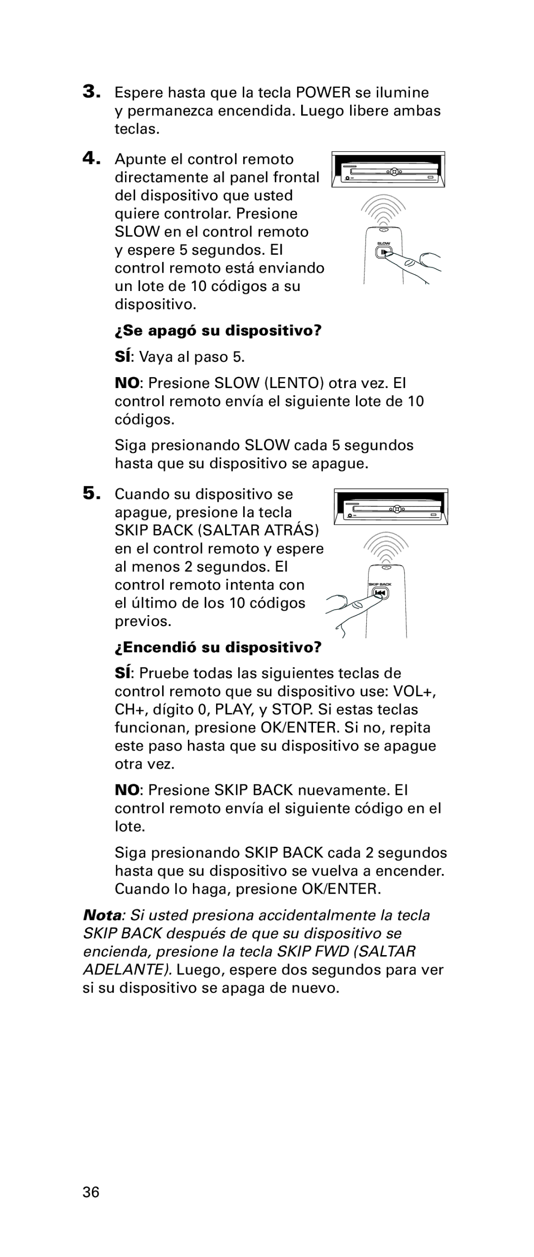 RCA RCRPS06GR owner manual Skip Back Saltar Atrás, ¿Encendió su dispositivo? 