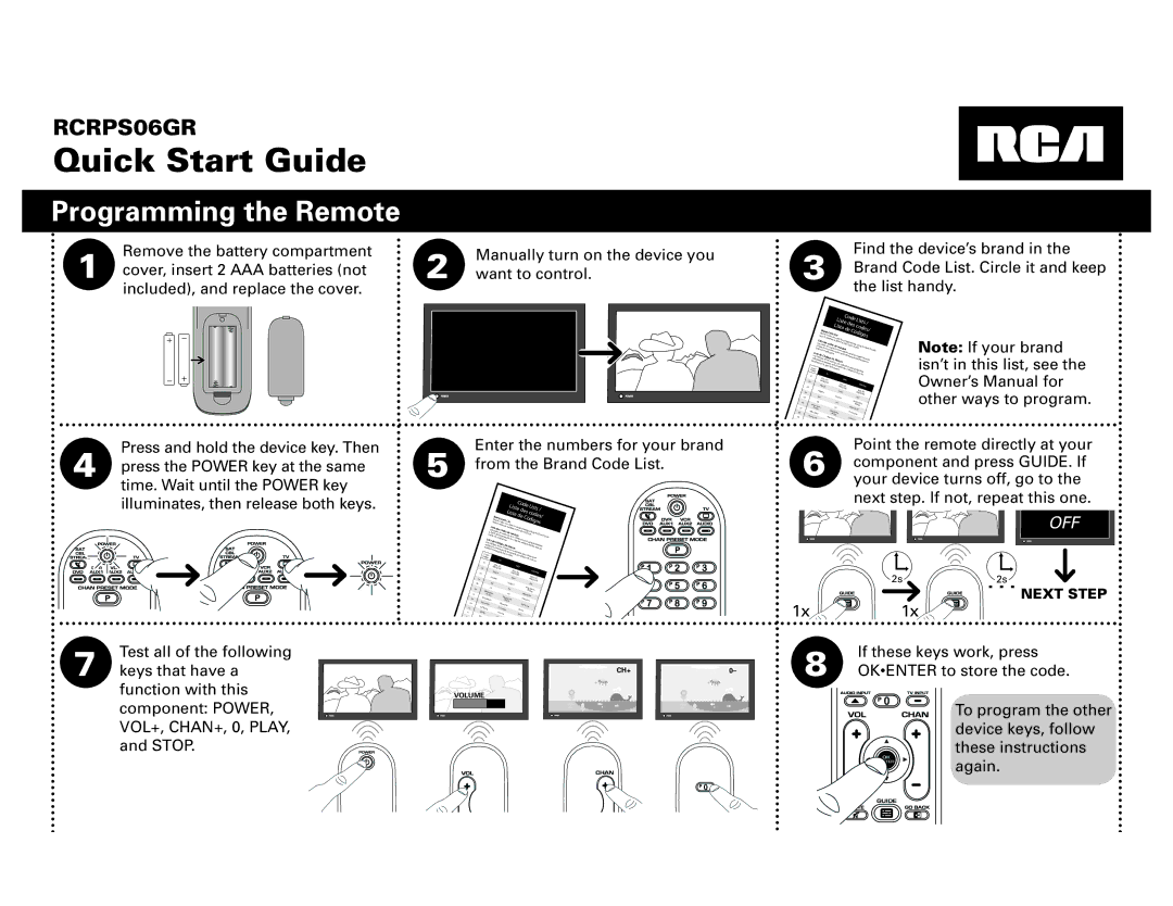 RCA RCRPS06GR quick start Programming the Remote, Dans le, Mar, Guide Code 