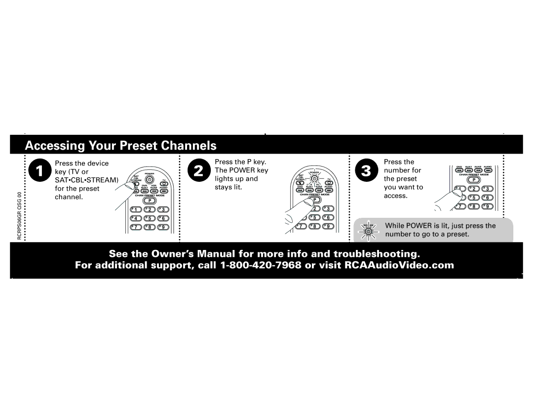 RCA RCRPS06GR quick start Accessing Your Preset Channels 