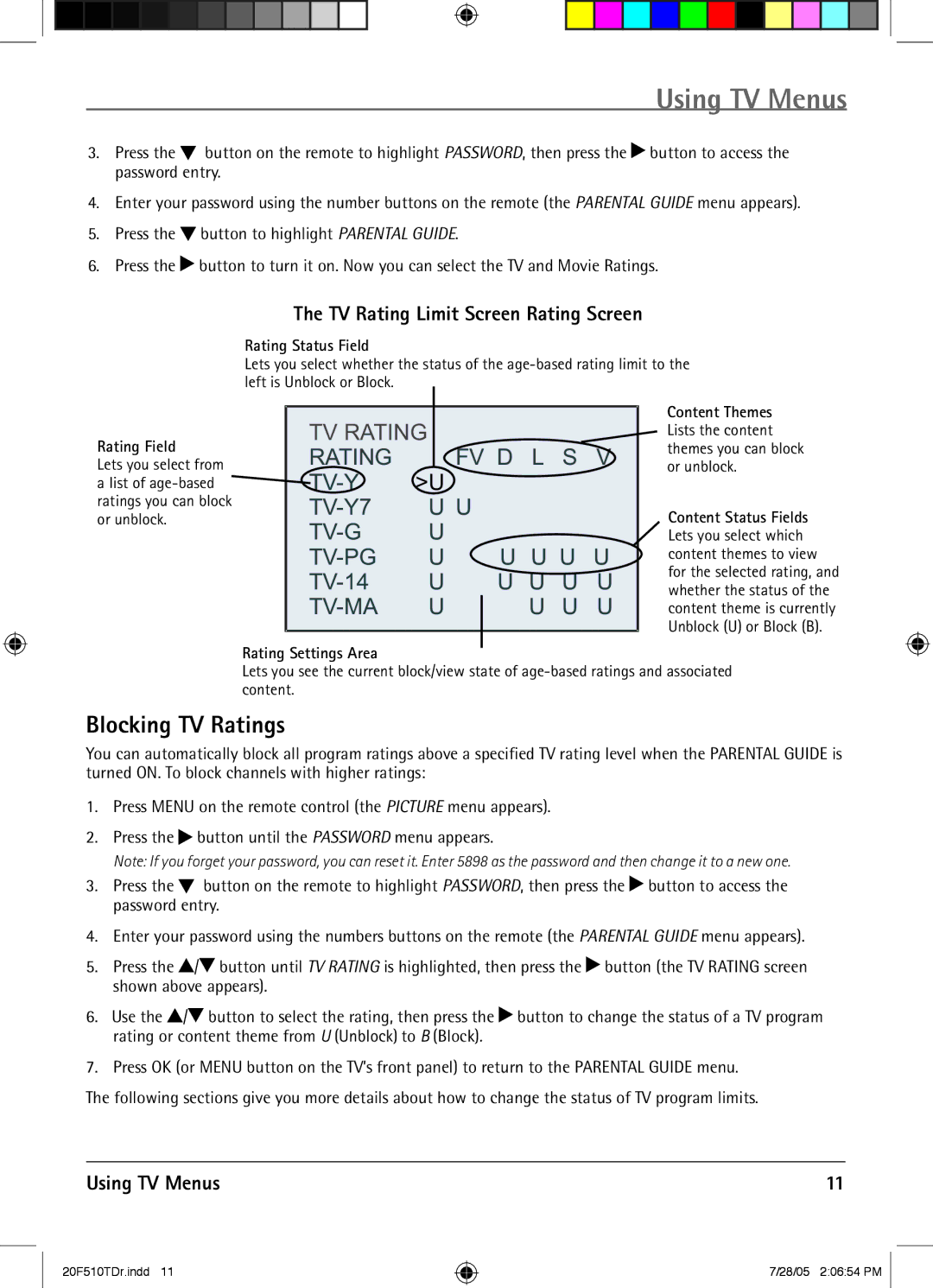 RCA RCRVD2022 manual Blocking TV Ratings, TV Rating Limit Screen Rating Screen 