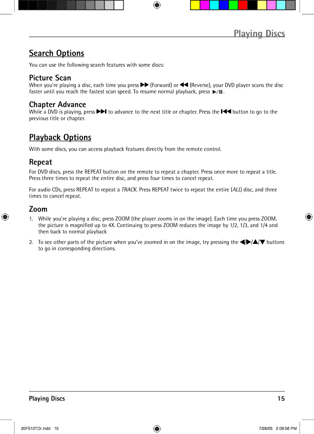 RCA RCRVD2022 manual Search Options, Playback Options 