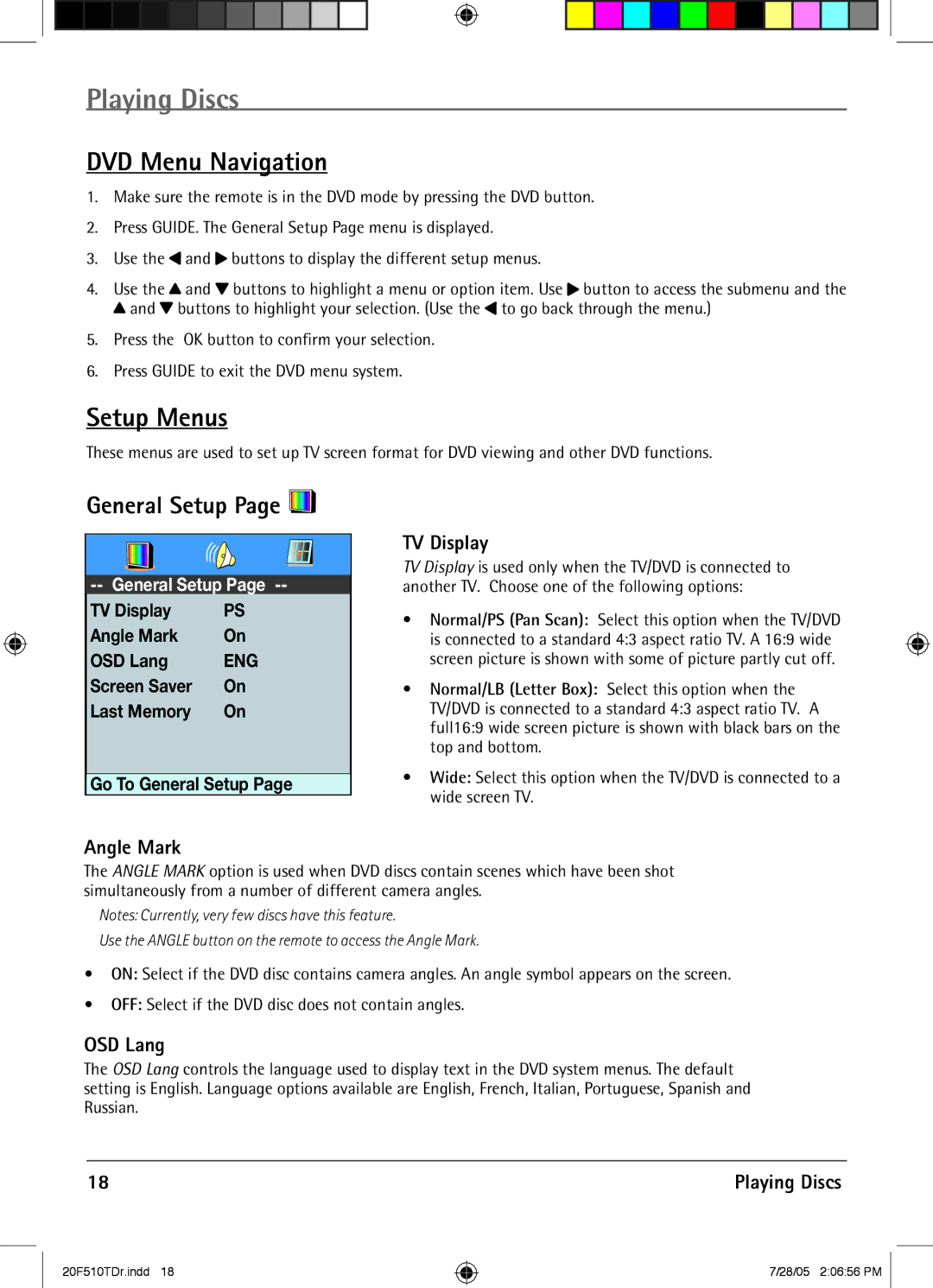 RCA RCRVD2022 manual DVD Menu Navigation, Setup Menus, General Setup 