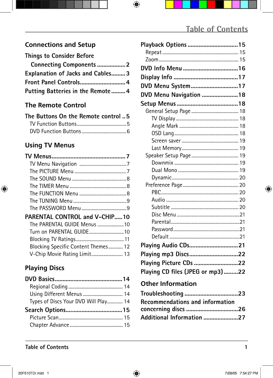 RCA RCRVD2022 manual Table of Contents 