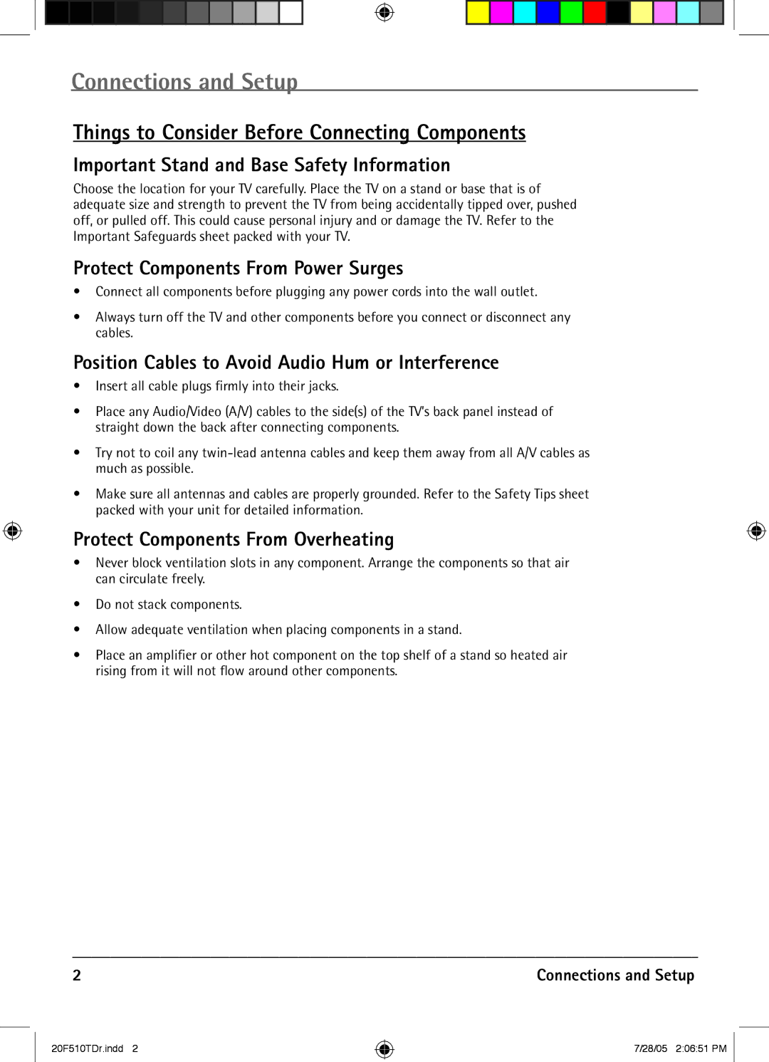 RCA RCRVD2022 manual Connections and Setup, Things to Consider Before Connecting Components 