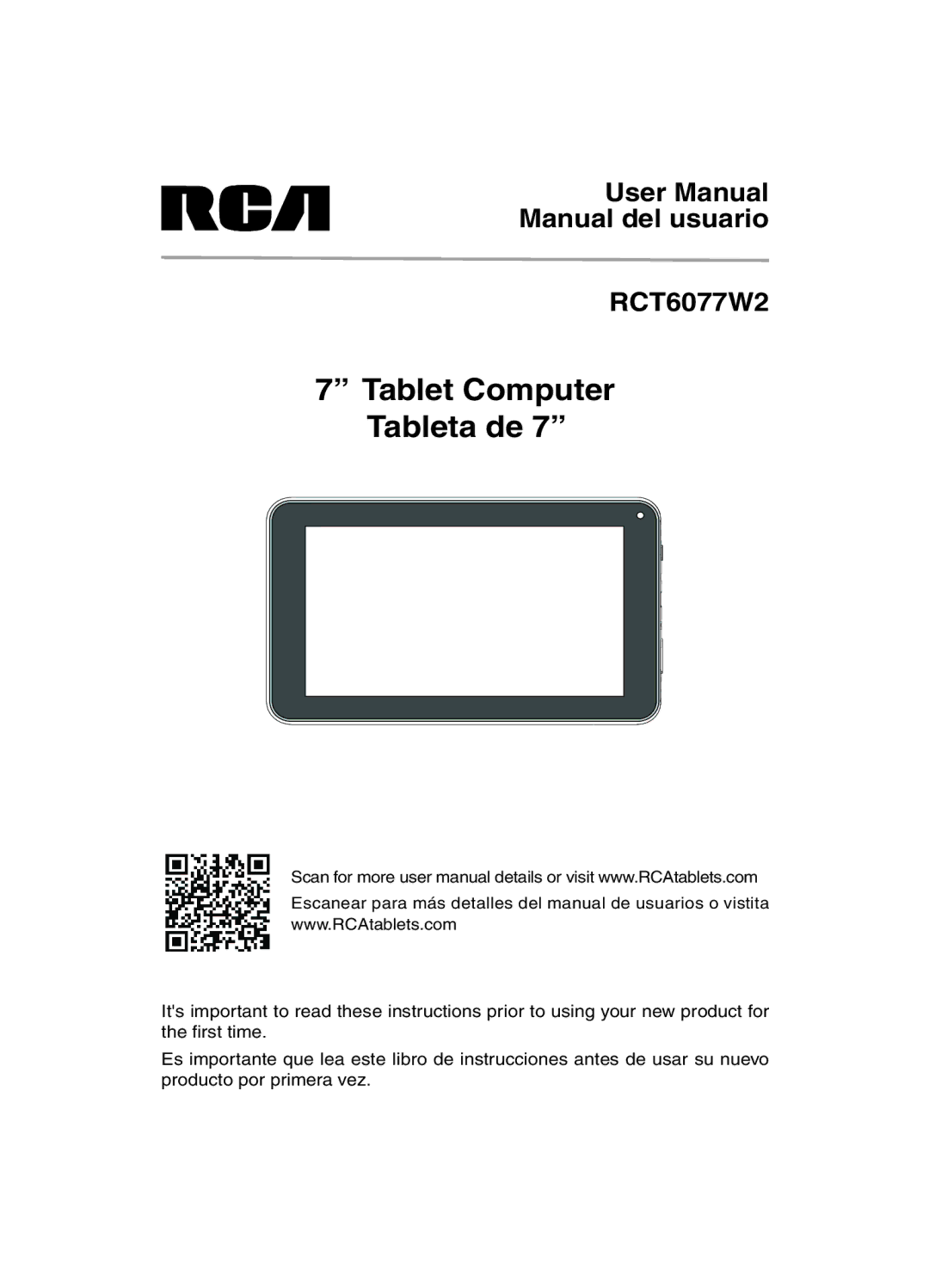 RCA user manual Tablet Computer Tableta de, Manual del usuario RCT6077W2 