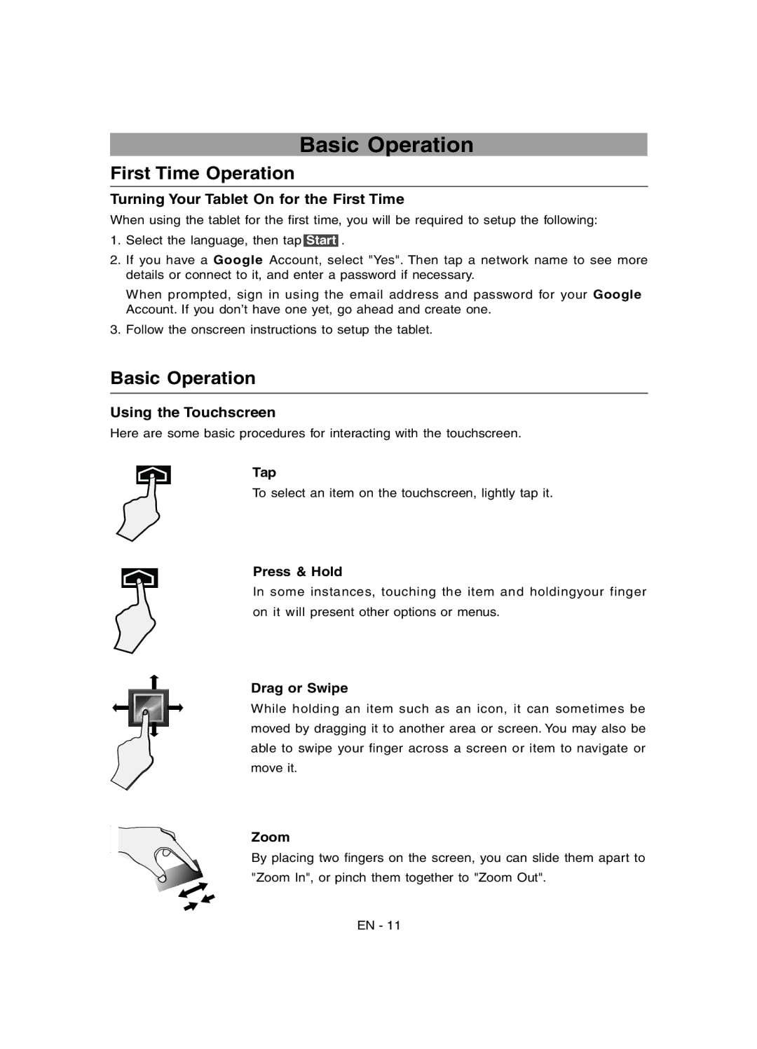 RCA RCT6077W2 user manual Basic Operation, First Time Operation 