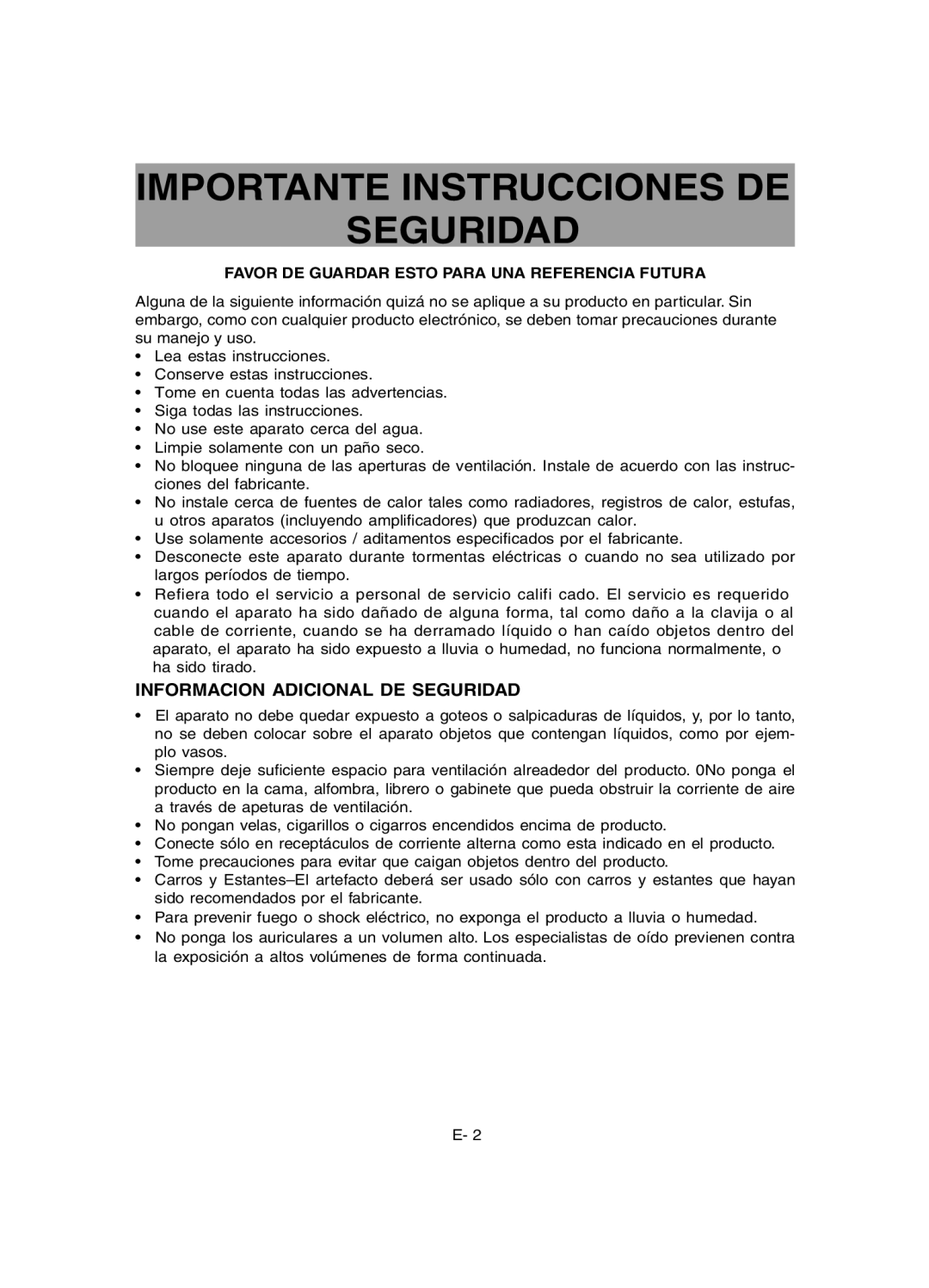 RCA RCT6077W2 user manual Importante Instrucciones DE Seguridad, Informacion Adicional DE Seguridad 