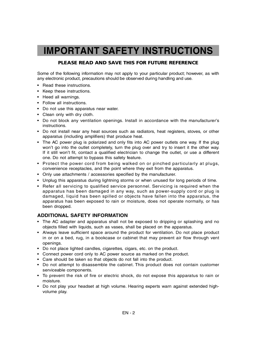 RCA RCT6077W2 user manual Important Safety Instructions, Additional Safety Information 