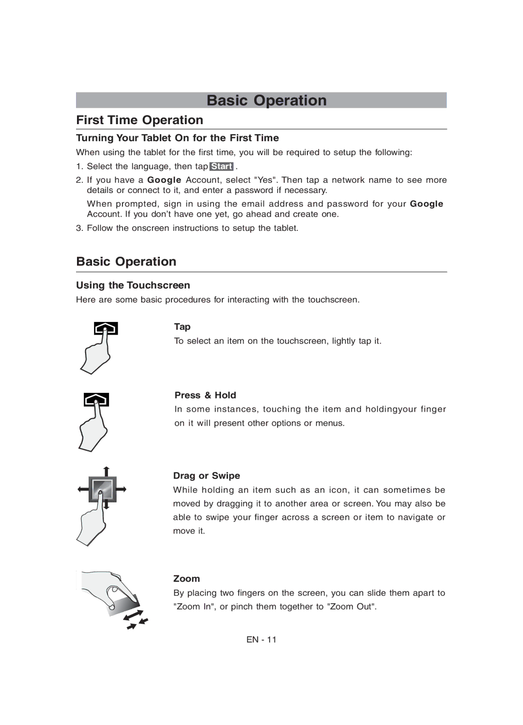 RCA RCT6077W22 user manual Basic Operation, First Time Operation 