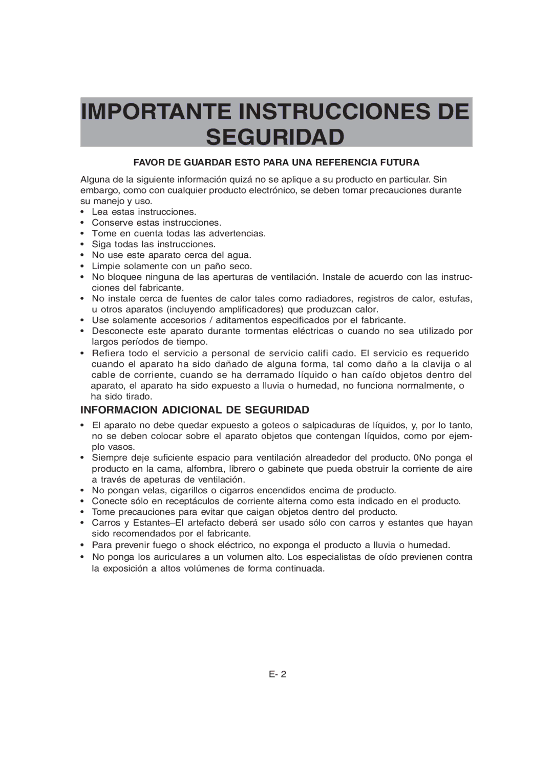 RCA RCT6077W22 user manual Importante Instrucciones DE Seguridad, Informacion Adicional DE Seguridad 