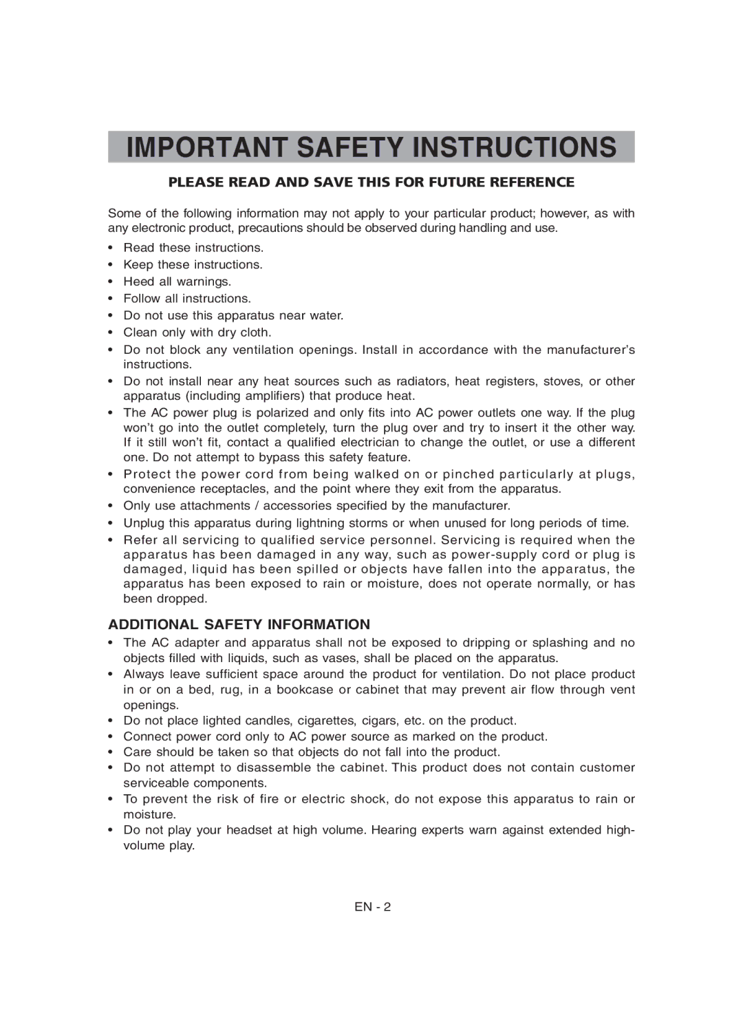 RCA RCT6077W22 user manual Important Safety Instructions, Additional Safety Information 