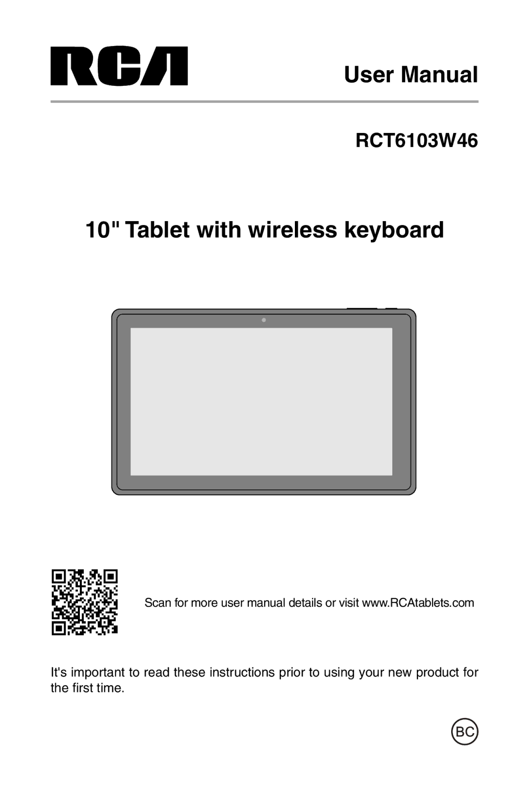 RCA RCT6103W46 user manual Tablet with wireless keyboard 