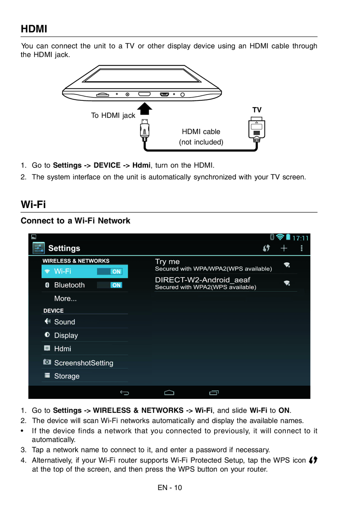 RCA RCT6103W46 user manual Connect to a Wi-Fi Network, Go to Settings device Hdmi, turn on the Hdmi 