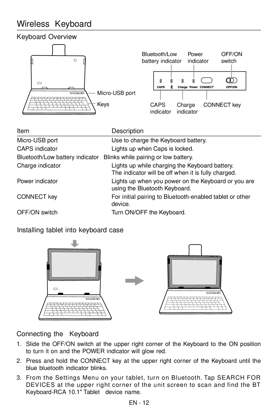 RCA RCT6103W46 user manual Wireless Keyboard, Keyboard Overview 