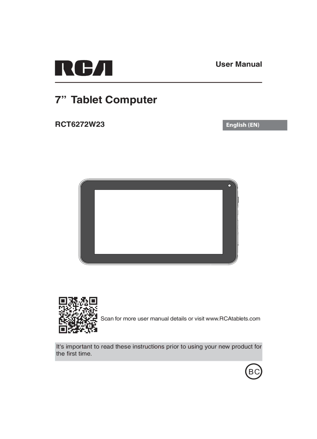 RCA RCT6272W23 user manual Tablet Computer 