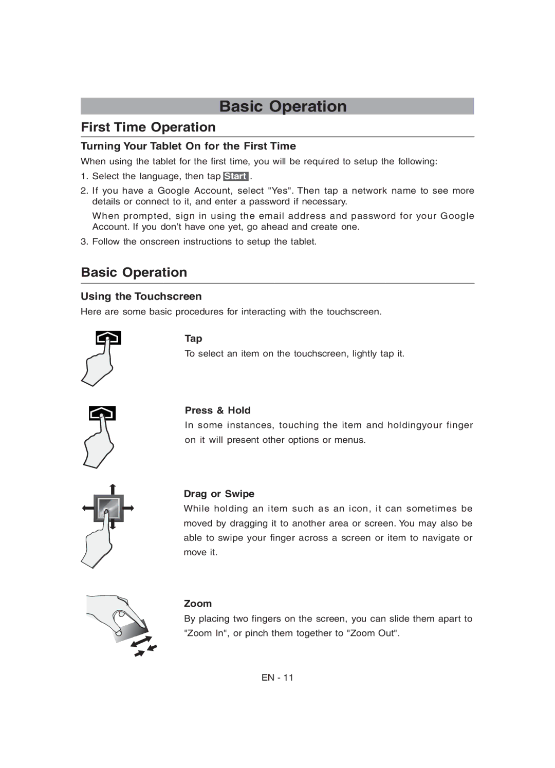 RCA RCT6272W23 user manual Basic Operation, First Time Operation 