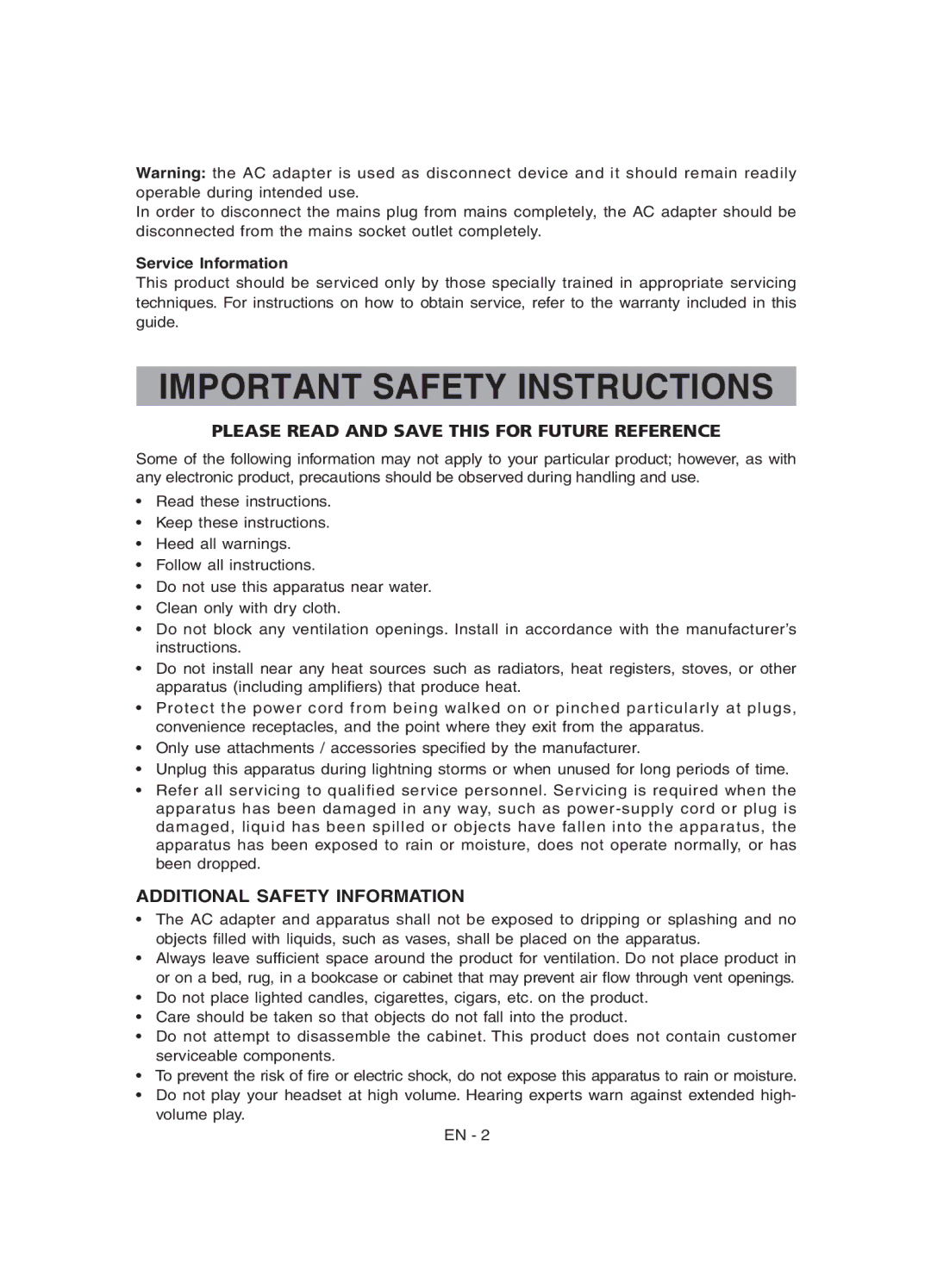 RCA RCT6272W23 user manual Important Safety Instructions, Service Information 