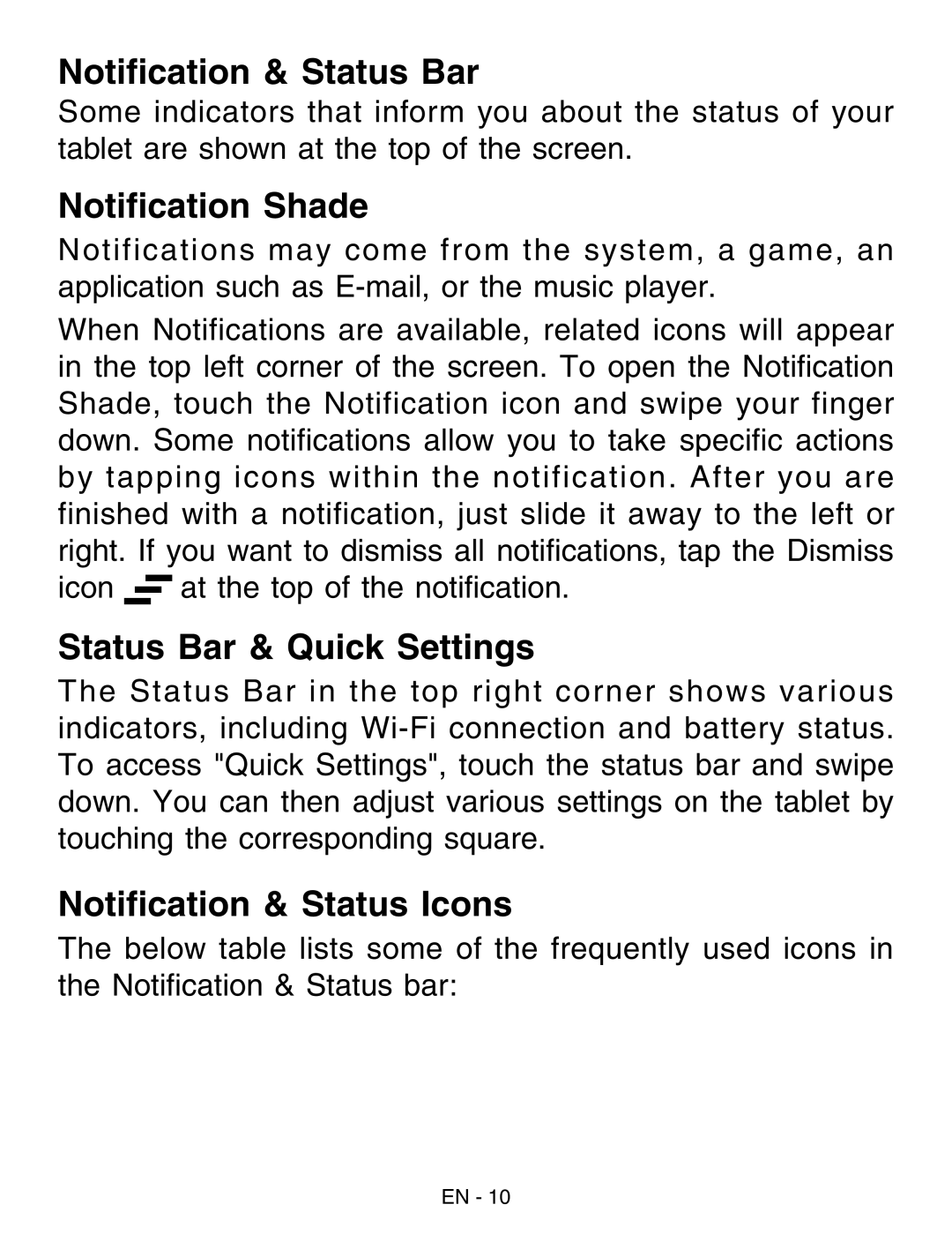 RCA RCT6293W23 Notification & Status Bar, Notification Shade, Status Bar & Quick Settings, Notification & Status Icons 