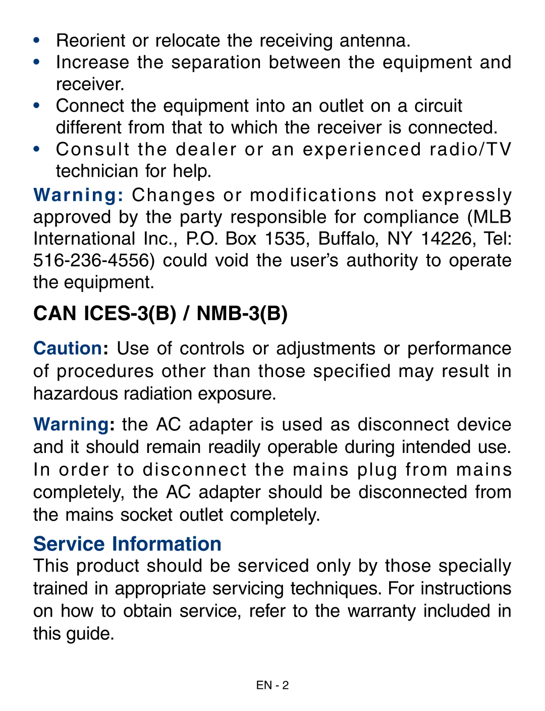 RCA RCT6293W23 user manual Can ICES-3B / NMB-3B, Service Information 