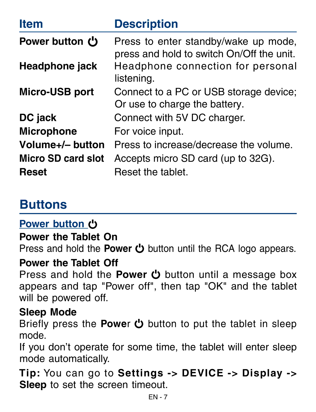 RCA RCT6293W23 user manual Buttons 