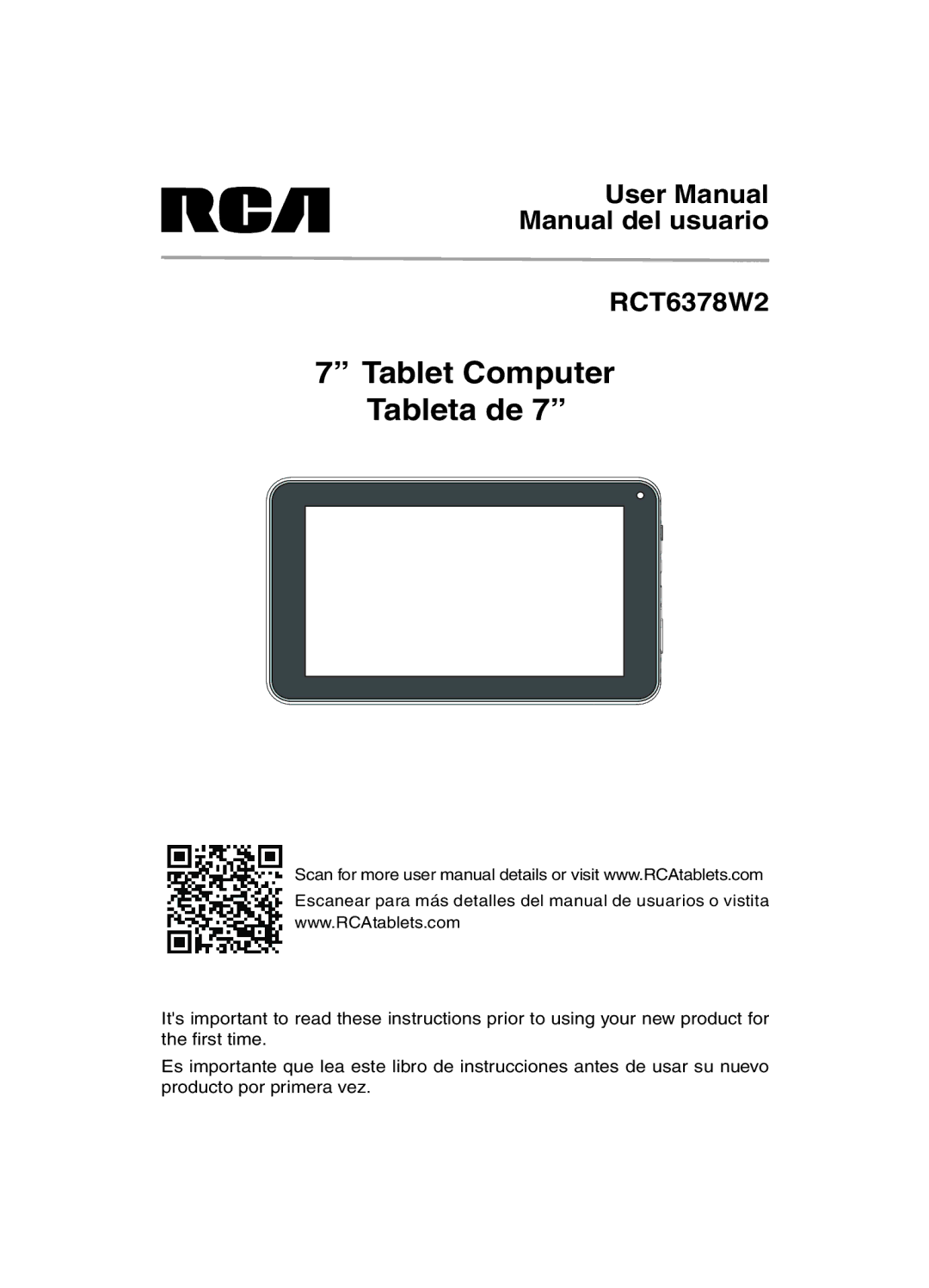 RCA user manual Tablet Computer Tableta de, Manual del usuario RCT6378W2 